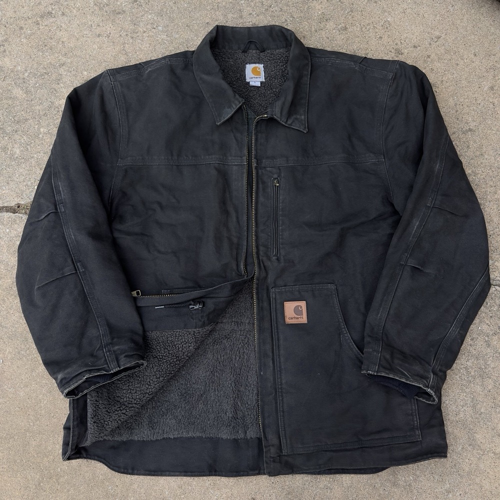 VTG Carhartt Sandstone Ridge Jacket‎ Men's Large C61 BLK Chore Coat Sherpa Lined